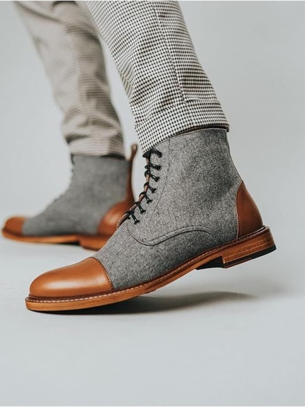 Taft Leather Wool Jack Boot Gray Cognac Leather Size 47 US Mens 14
